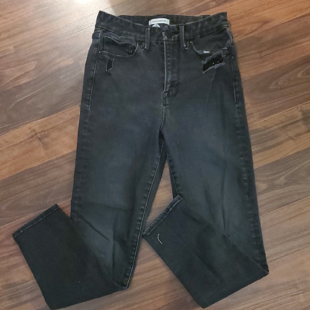 Good American Charcoal Denim Skinny Stretch